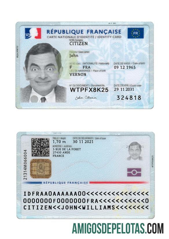 Cartão de identificação da França 2021 versão atual 2 modelo